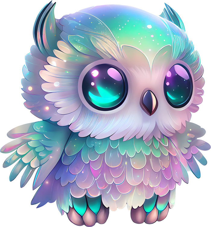 Cute Chibi Owl with Holographic color PNG